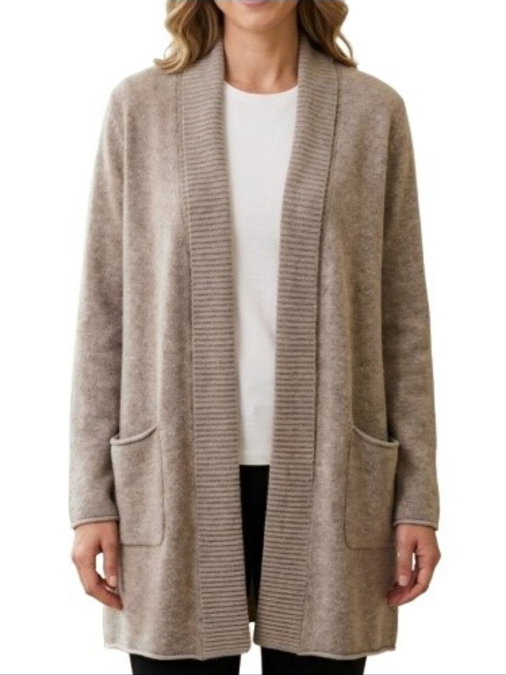 Nanette Lepore 100% Cashmere Brown Cardigan Sweater Longline Open Front Pockets